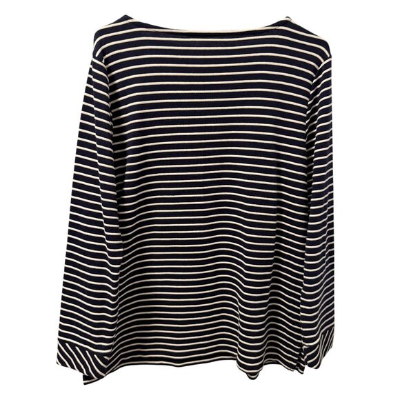 Talbots shirt Sz PL Navy & White Striped Long Sleeve Top Cotton Blend - Picture 12 of 12